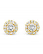 Diamond Cluster Earrings With A Centre Round Brilliant Cut Diamond Set in 18ct Yellow Gold. Tdw 0.75ct